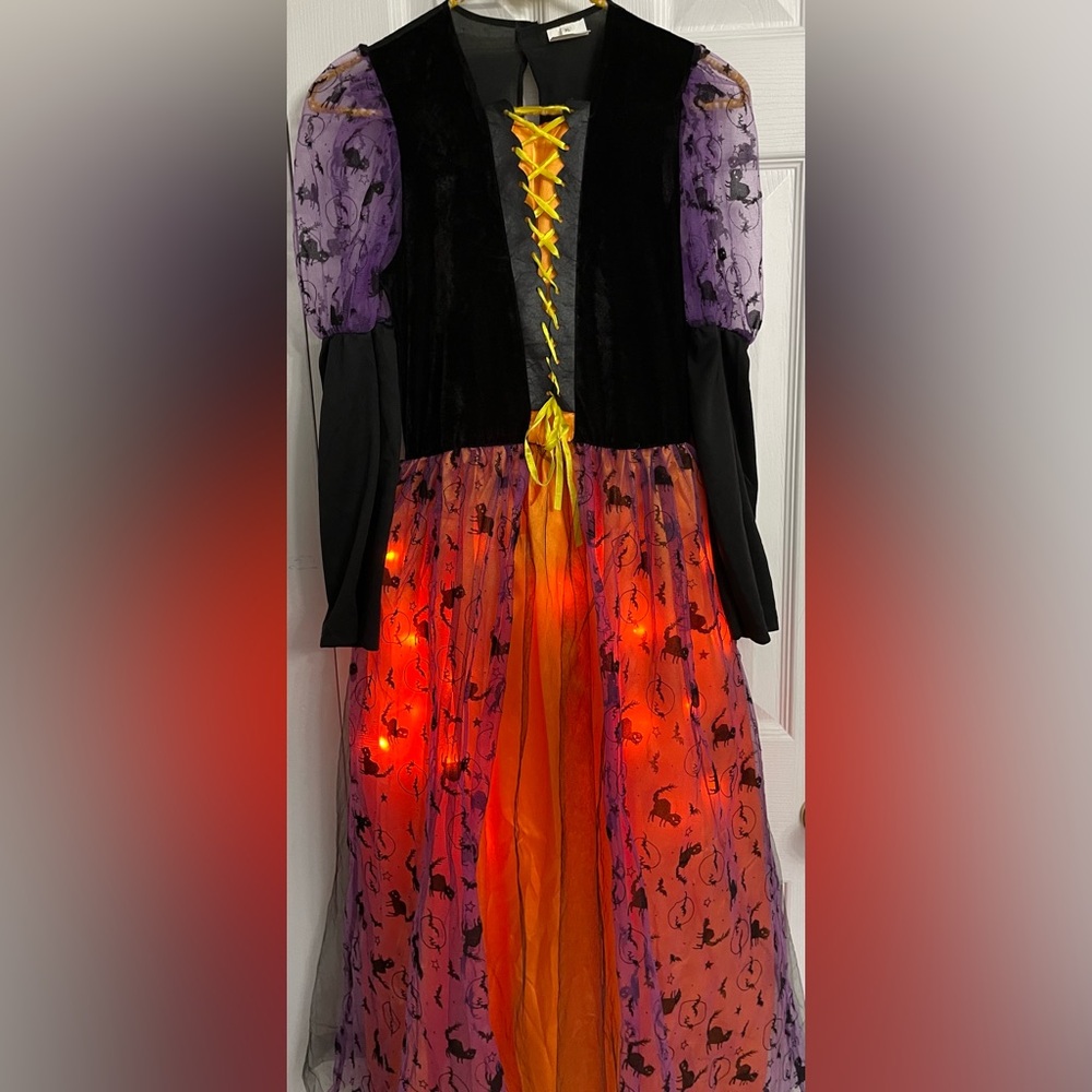 Kids Lightup Witch Costume - XL - Black, Purple, and Orange